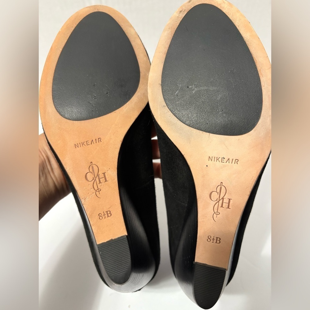 Cole Haan Lainey Ballet Black Suede Wedge Dress Heels w Nike‎ Comfort Sole Round - Picture 10 of 11
